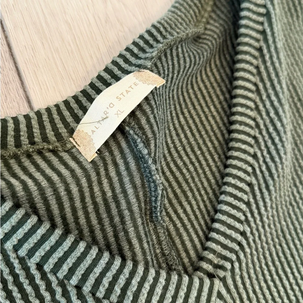 Altar'd State Green Striped V-Neck Top - Picture 3 of 4